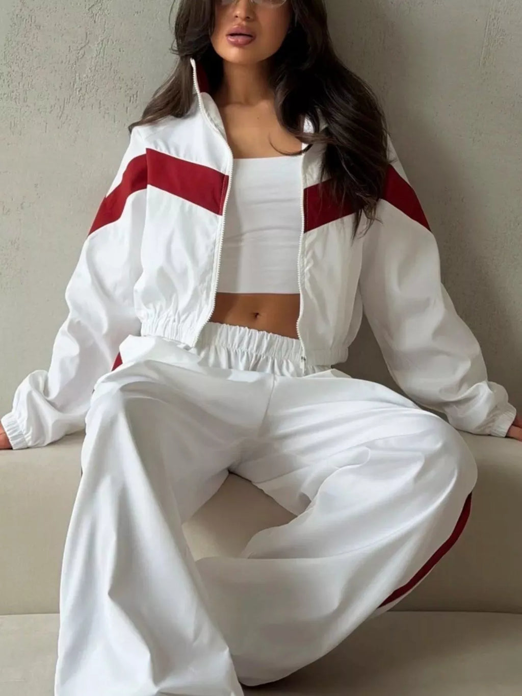Color Block Zip Up Outerwear and Pants Set