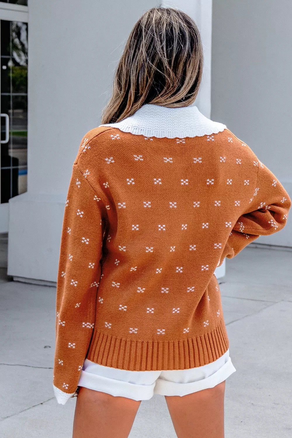 Peter Pan Collar Colorblock Long Sleeve Knitwear Cardigan