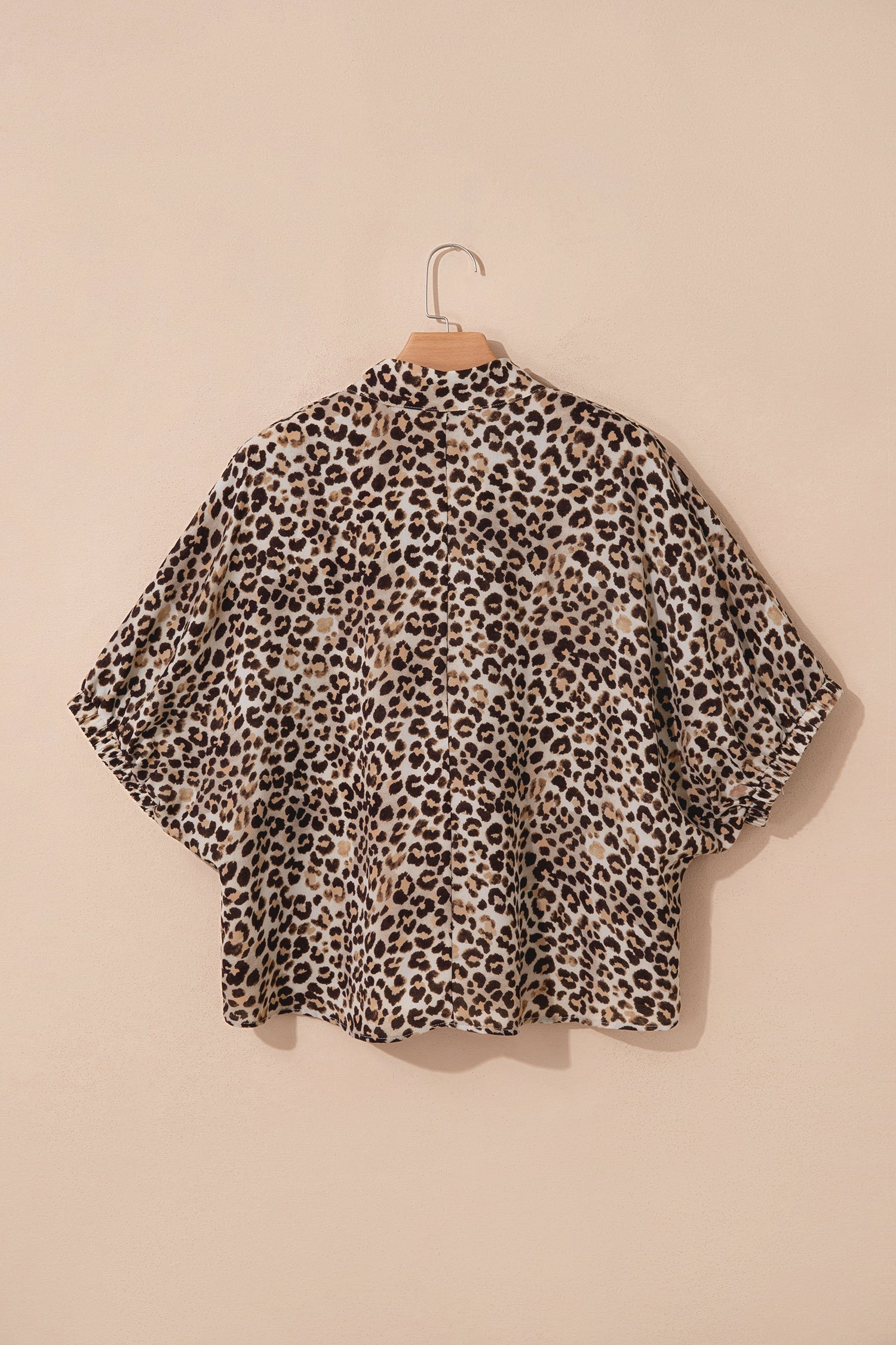 Leopard Contrast Trim V Neck Half Sleeve Western Dolman Blouse
