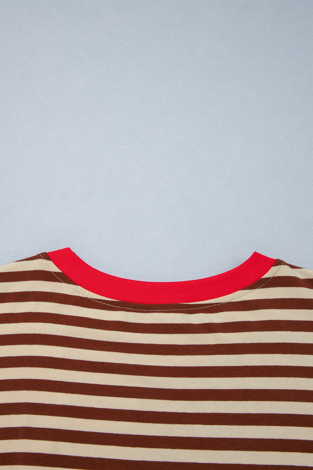 Brown Stripe Striped Colorblock Cuffs Round Neck Long Sleeve Shift Dress