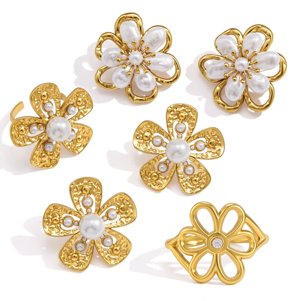 Floral Pearl Earrings and Ring Collection