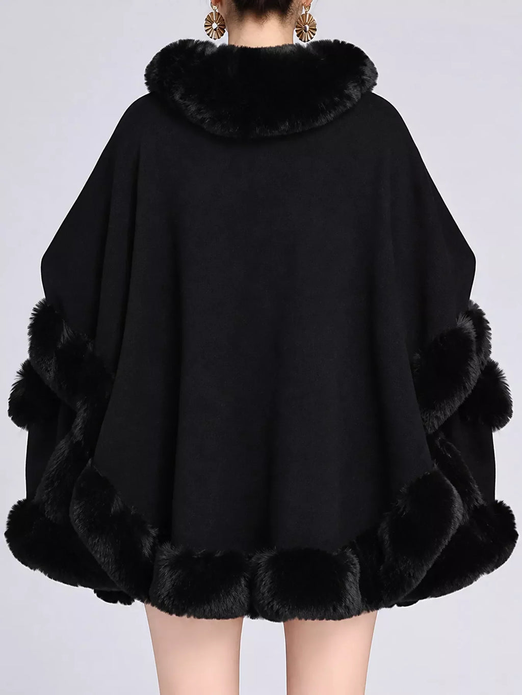 Faux Fur Trimmed Hooded Cape