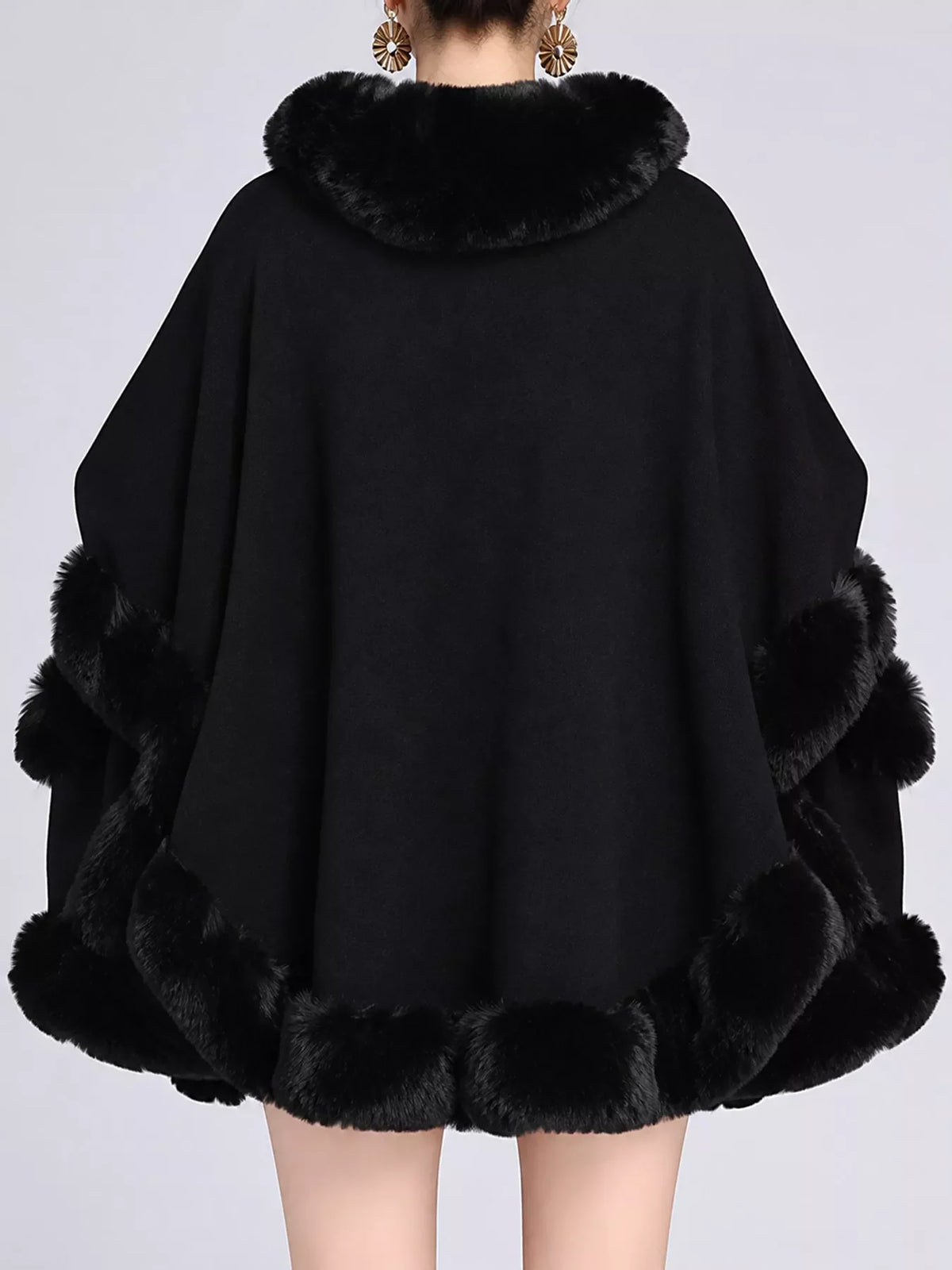 Faux Fur Trimmed Hooded Cape