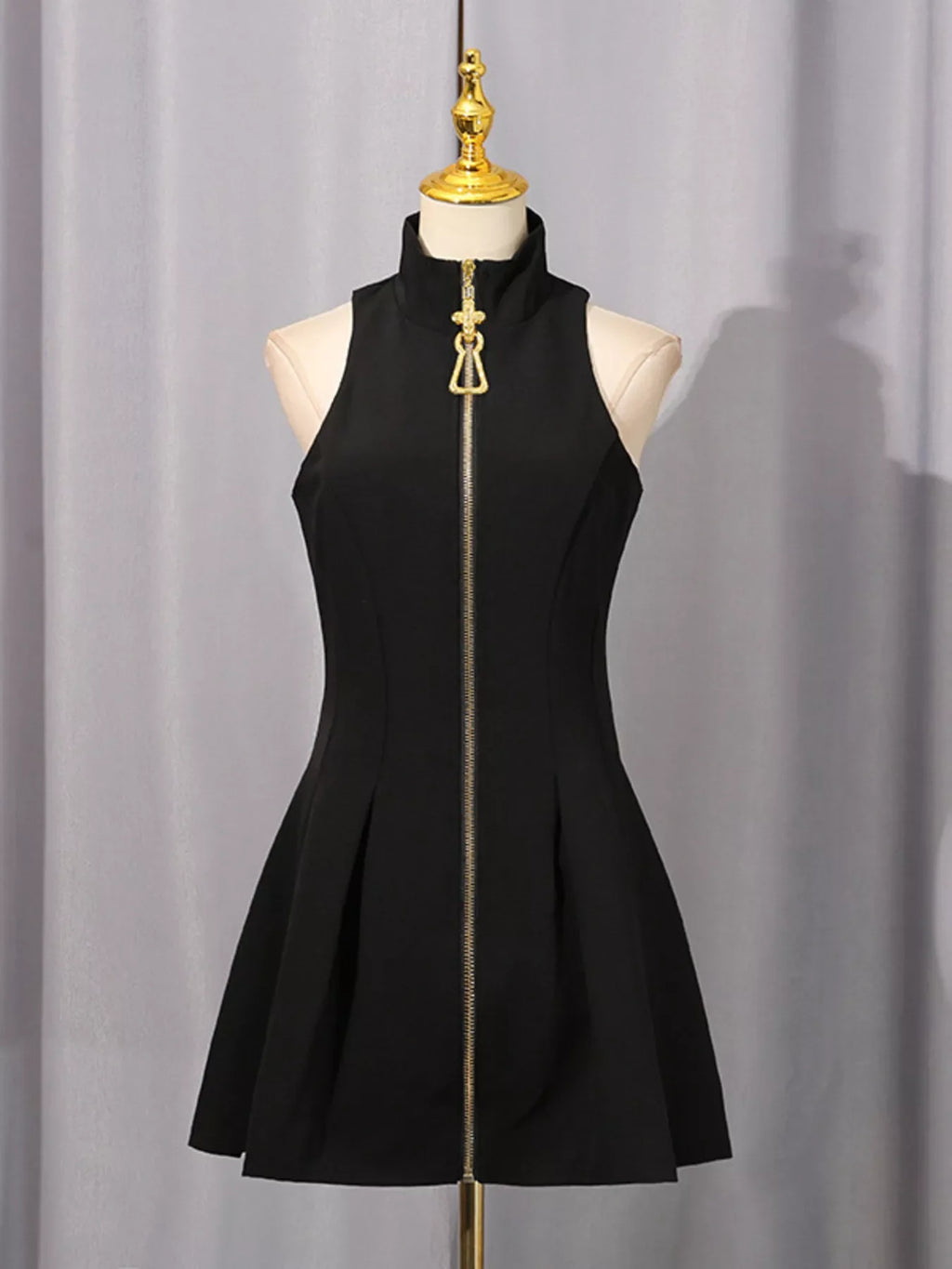 Zip Up Sleeveless Mini Dress