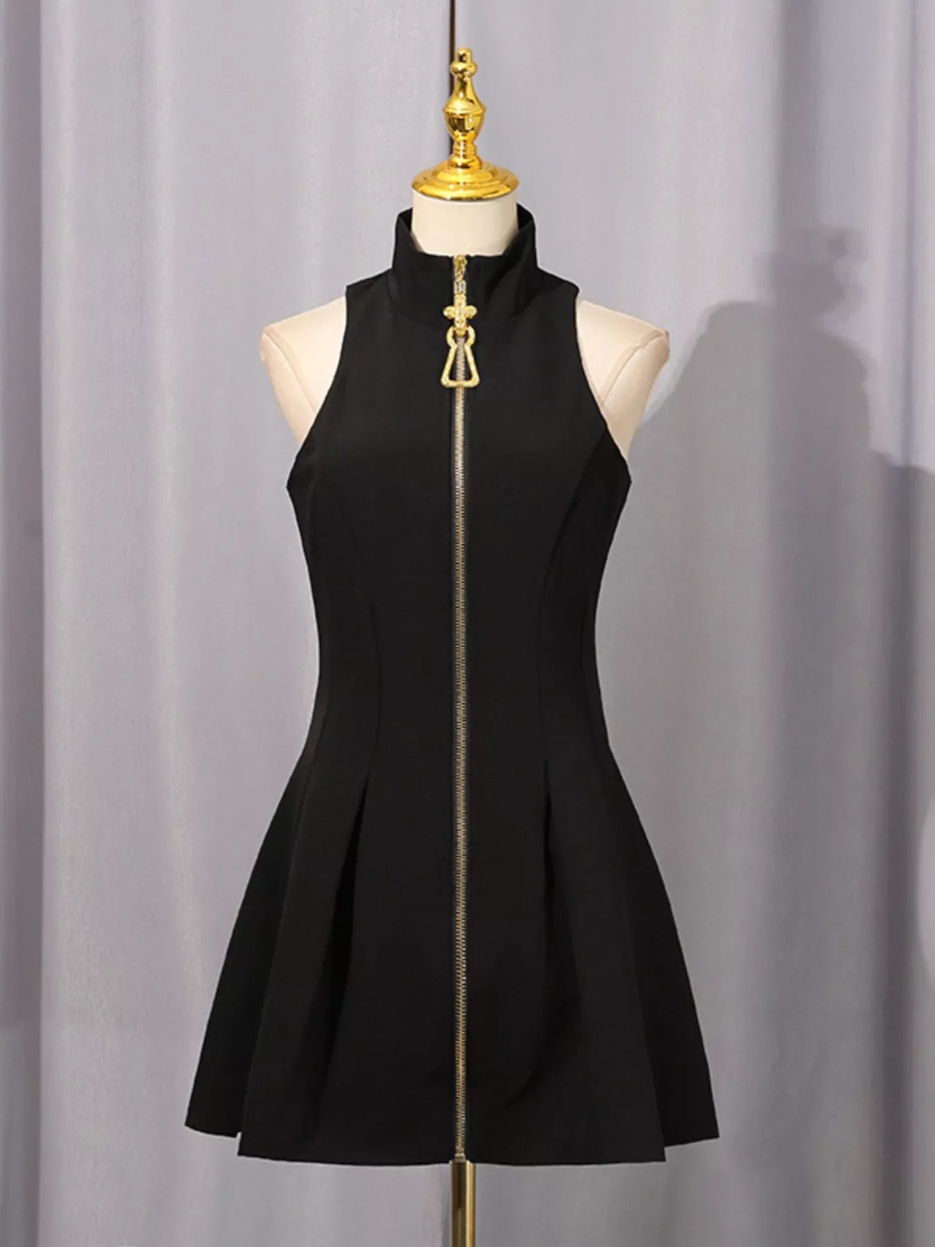 Zip Up Sleeveless Mini Dress