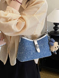 Buckle Detail Denim Shoulder Bag