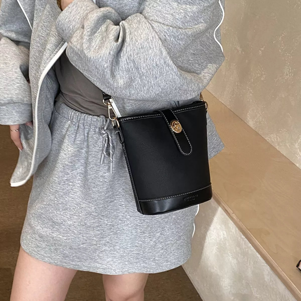 Bucket Leather Crossbody Bag