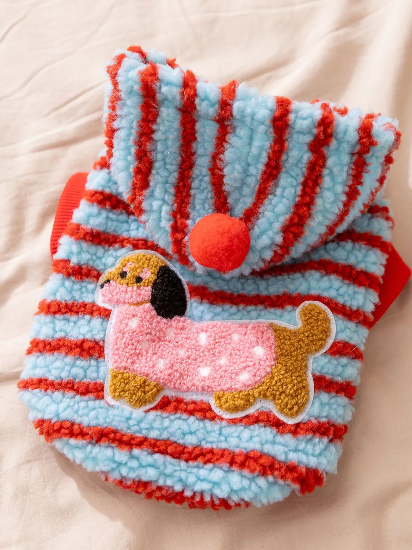Striped Hooded Plush Pet Sweater