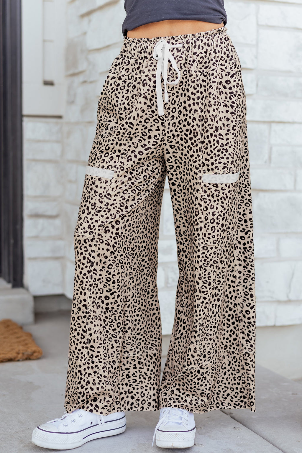 Leopard Terry Knit Wide Leg Pants