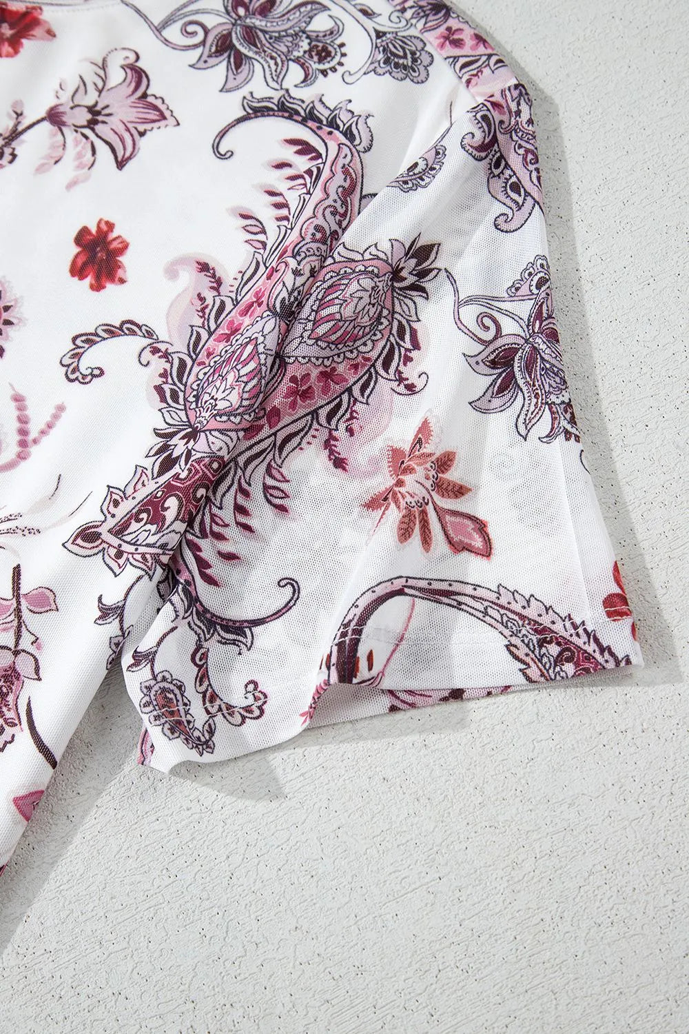 Paisley Print Mock Neck Short Sleeve Tee