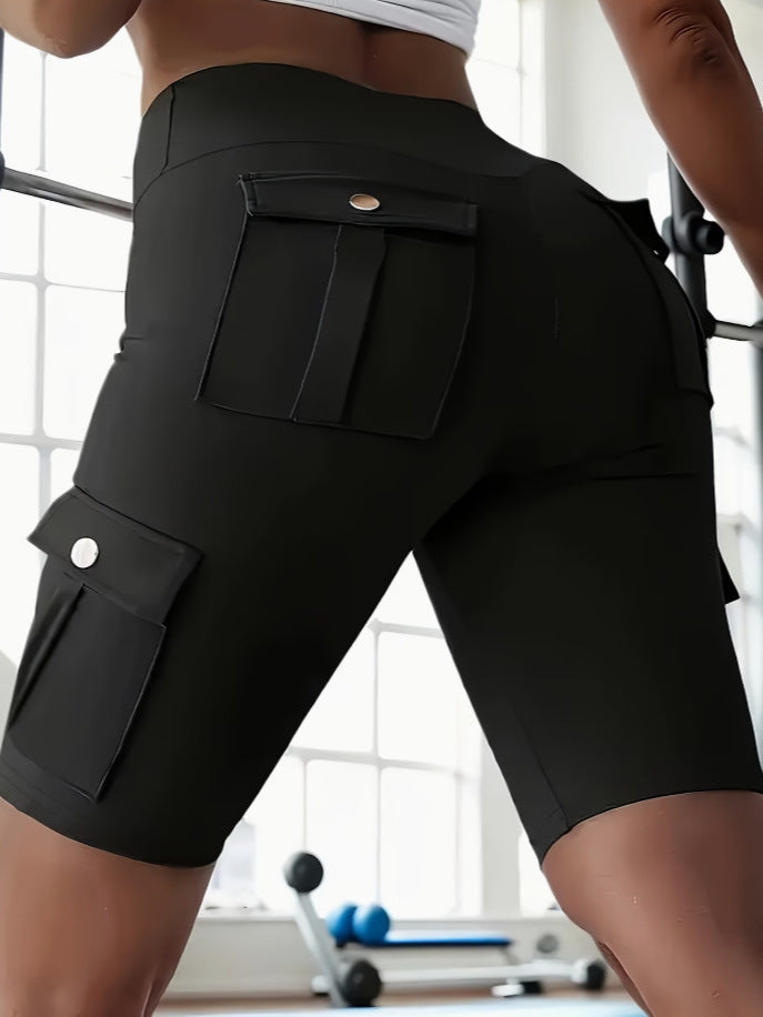 Temu European And American Style Spring And Autumn Pocket Sports Yoga Cargo Shorts Casual Pants Women's Five-Point Pants Tight Leggings