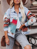 Geometric Print Denim Jacket