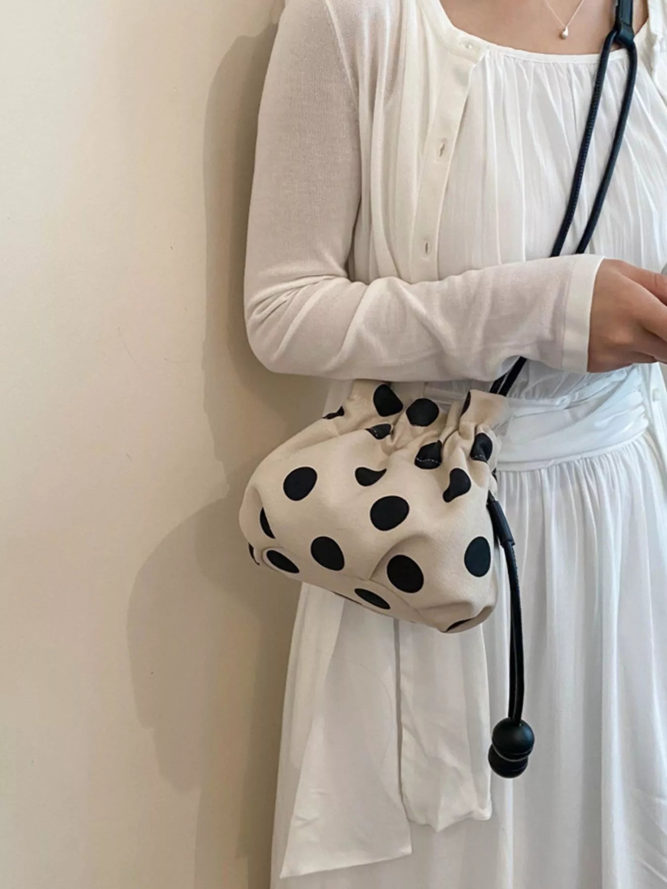 Polka Dot Drawstring Crossbody Bag