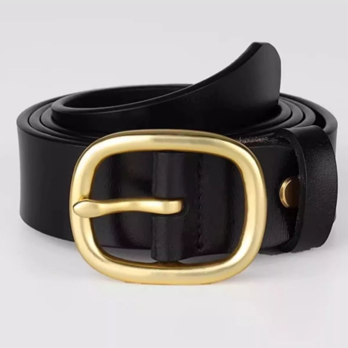 Cowhide Leather Belt with Golden Buckle