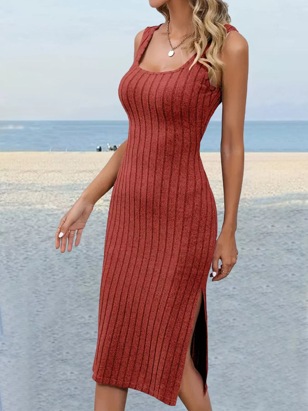 Slit Sleeveless Scoop Neck Dress