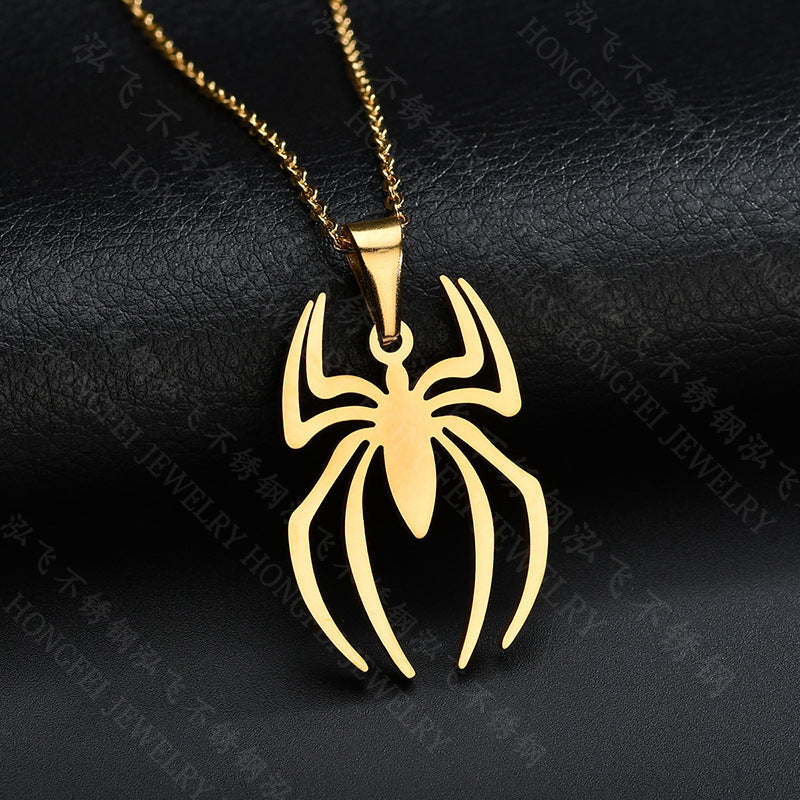 Stainless Steel Spider Pendant Necklace Gothic Style Unisex