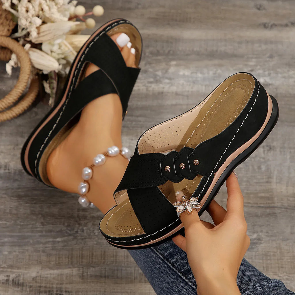 Crisscross Open Toe Wedge Sandals