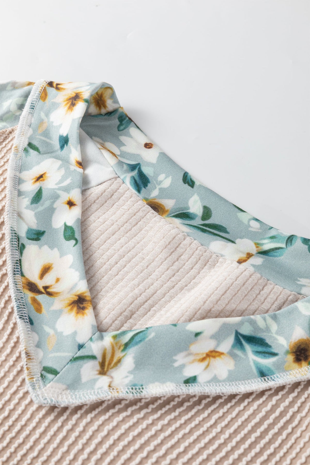 Floral Patchwork Corded Knit Long Sleeve Top