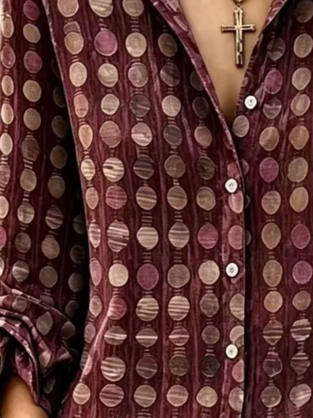 Full Size Circle Pattern Long Sleeve Shirt Plus Size
