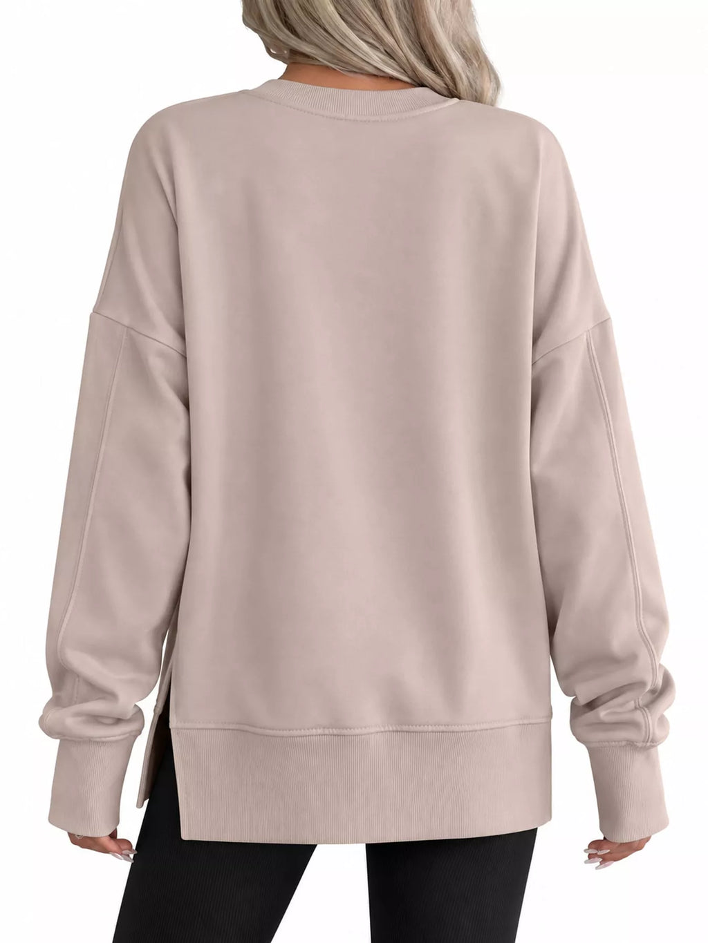Oversized Crew Neck Sweatshirt with Side Slit