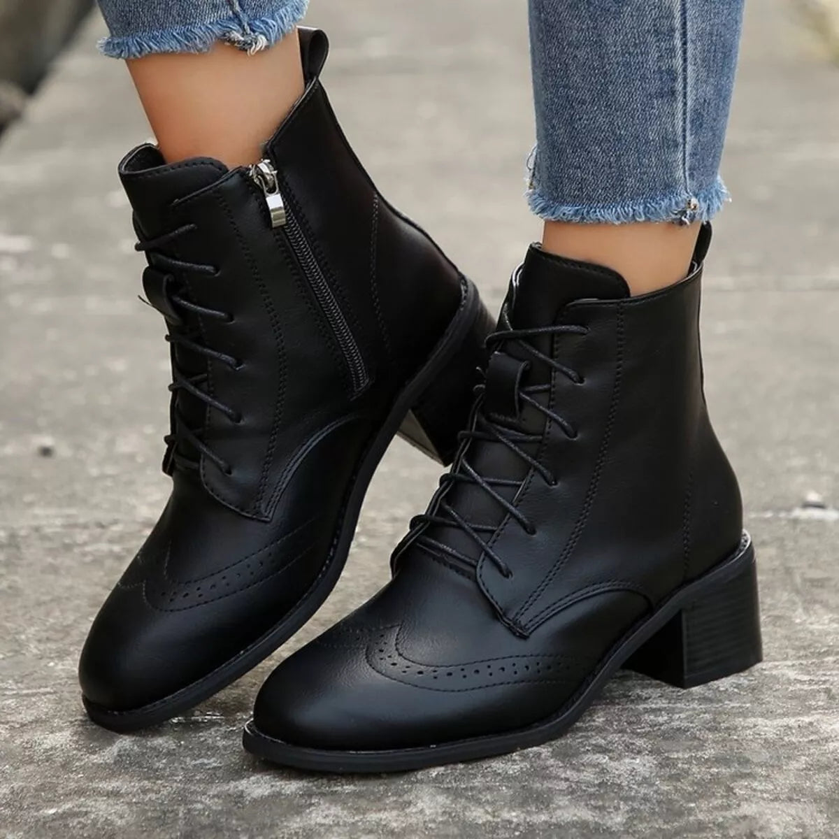 Lace-Up Ankle Boots with Zipper