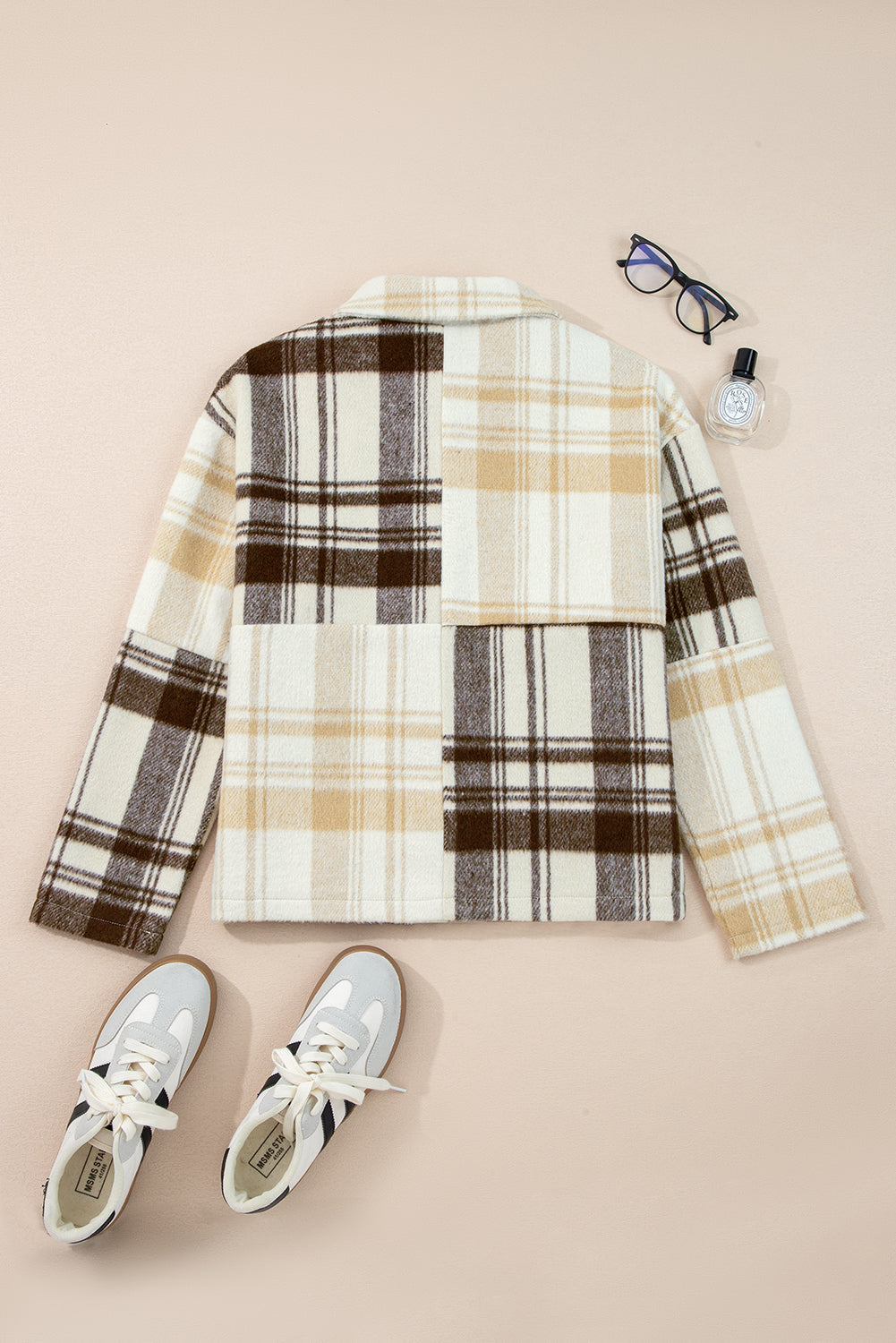 Plaid Patchwork Side Pocket Button-Up Shacket