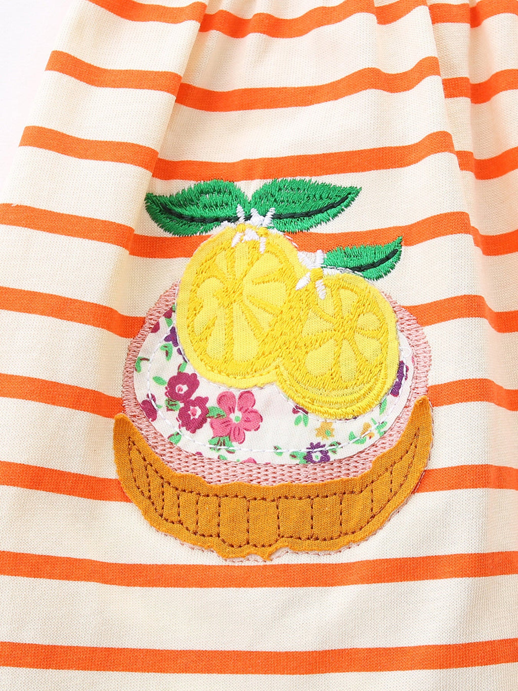 Children's Fruit Embroidered Ruffled Striped Dress