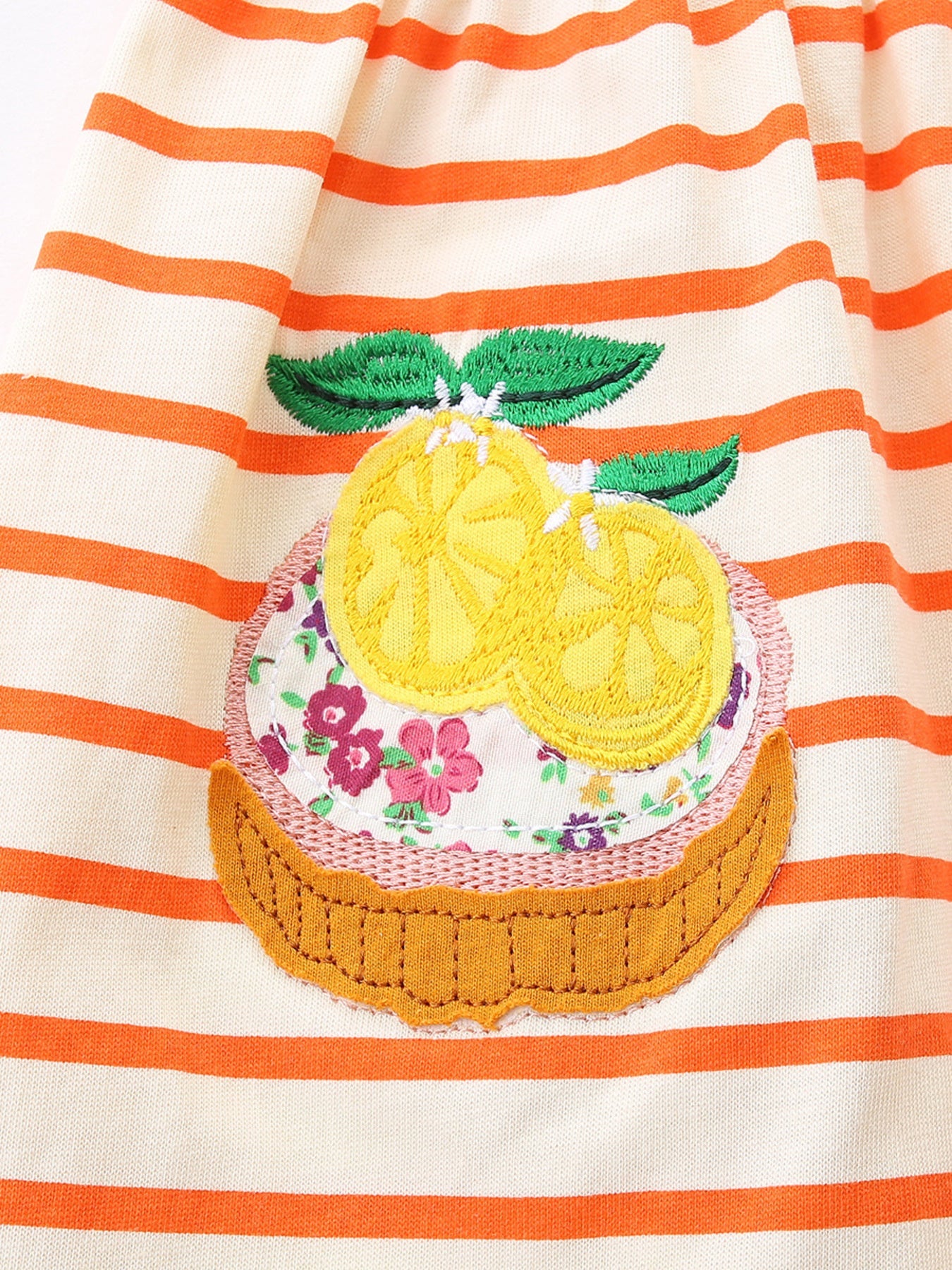 Children's Fruit Embroidered Ruffled Striped Dress