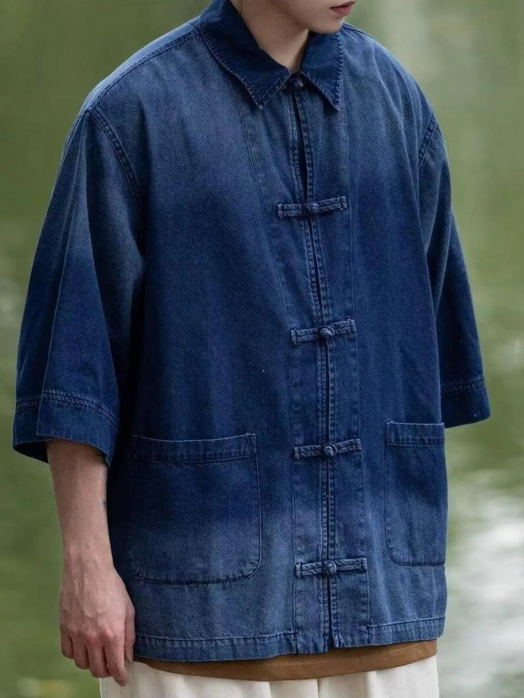 Men's Full Size Oversized 3/4 Sleeve Denim Shirt Plus Size