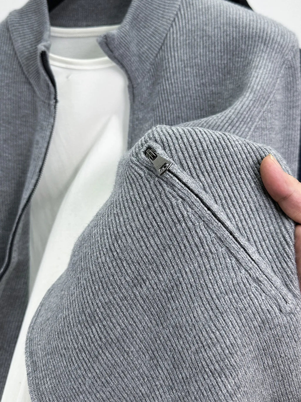 Men's Plus Size Zip Up Striped Long Sleeve Cardigan