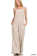 Knit Waffle Wide Leg Overalls with Pockets