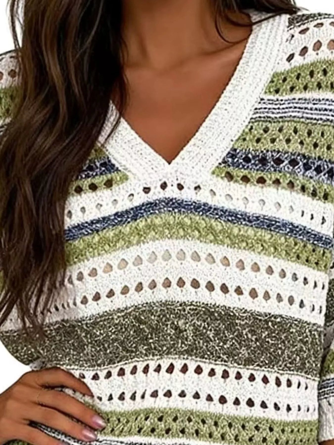Chic Striped Crochet Knit Top