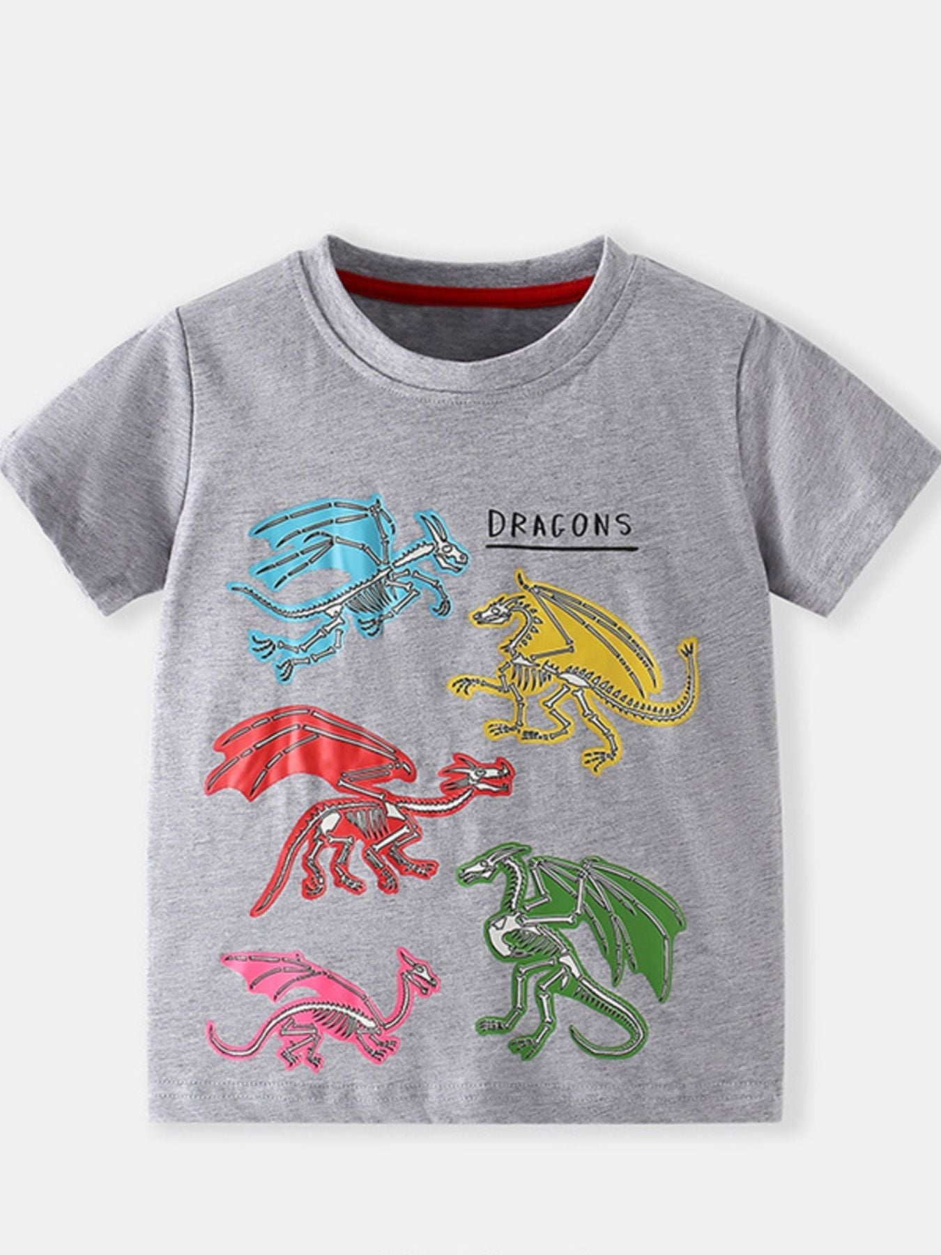 Children's Dinosaur Print Crew Neck Short Sleeve T-Shirt