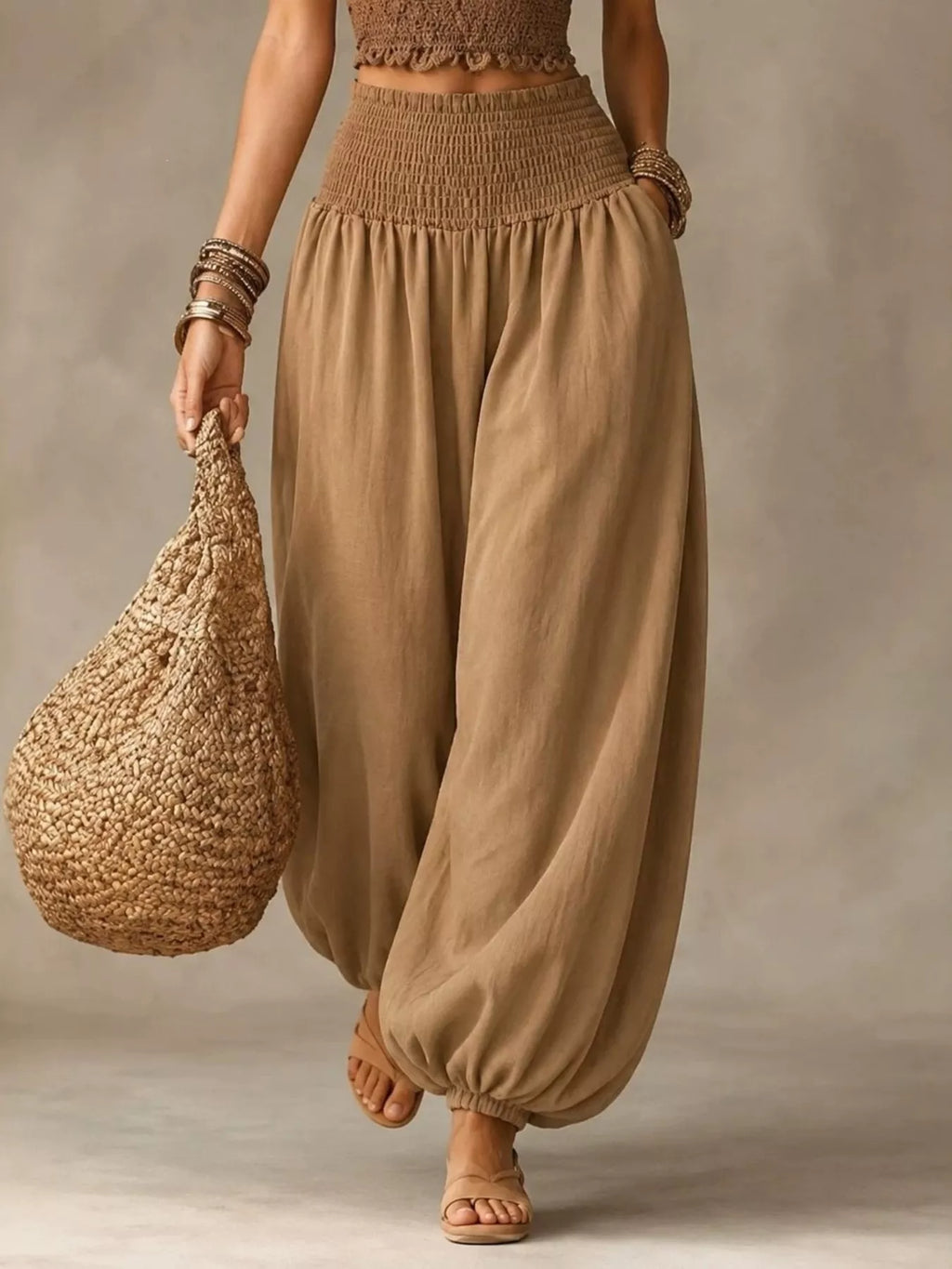 Full Size Smocked Harem Pants Plus Size