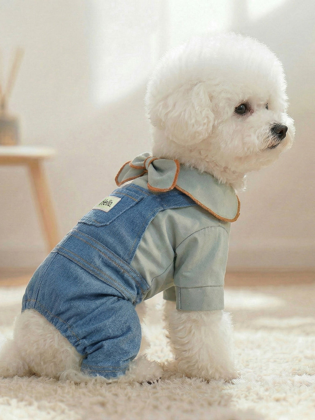 Denim Pet Jumpsuits with Bowknot