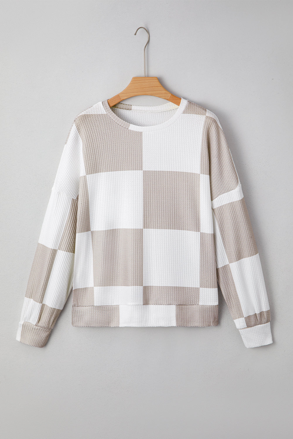 Checker Waffle Knit Long Sleeve Top