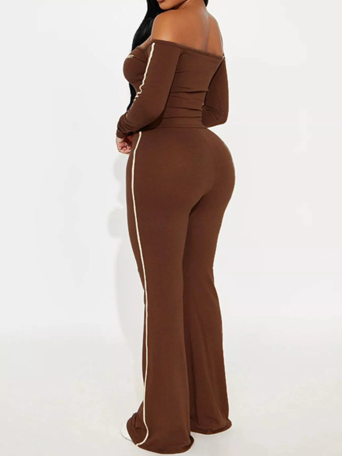 Off-Shoulder Crop Top and Flare Pant Lounge Set