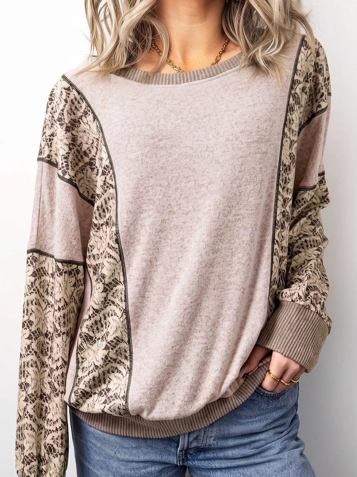 Floral Print Round Neck Long Sleeve Shift Top