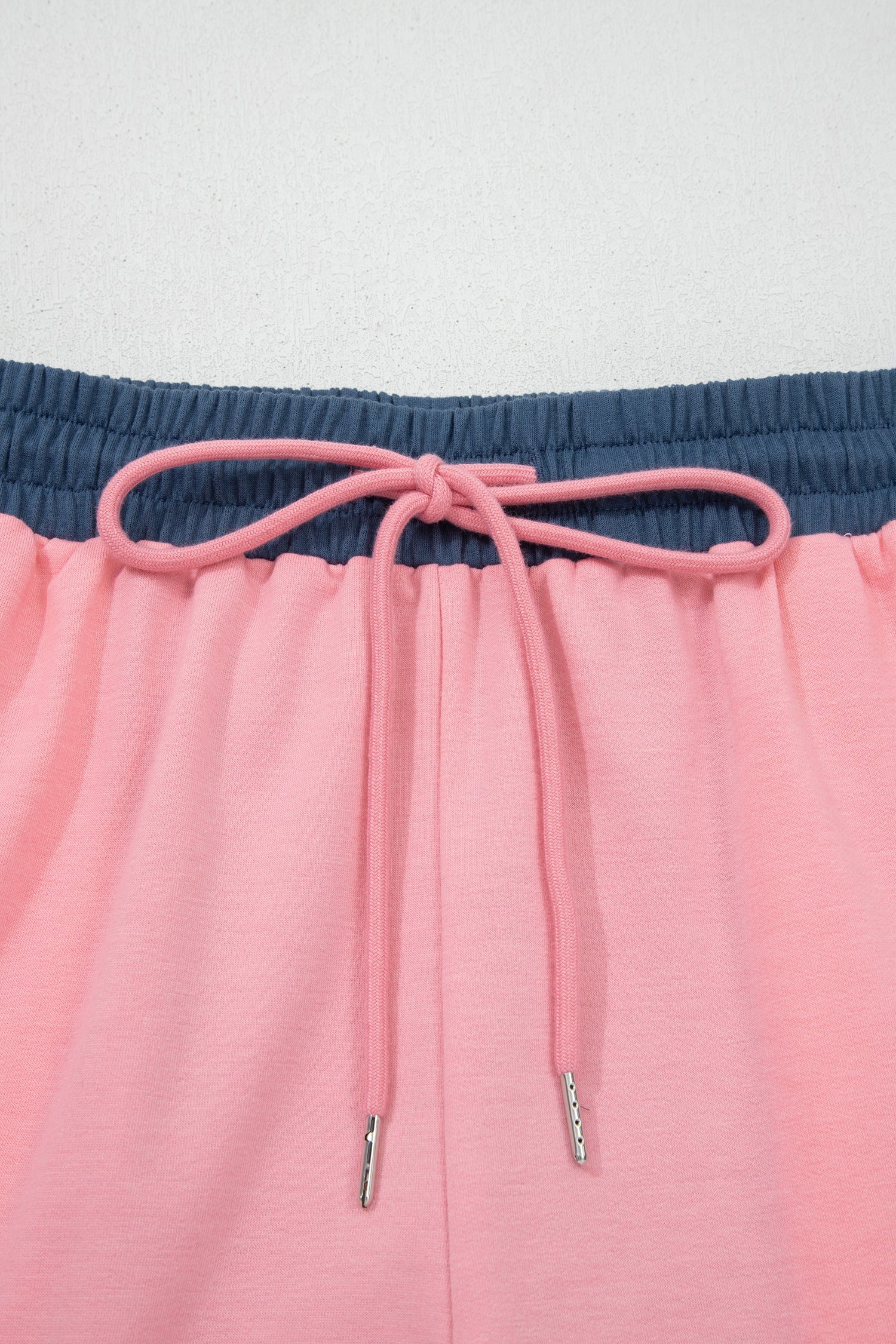 Pink Color Block Patchwork Varsity Striped Detail Drawstring Elastic Waist Shorts