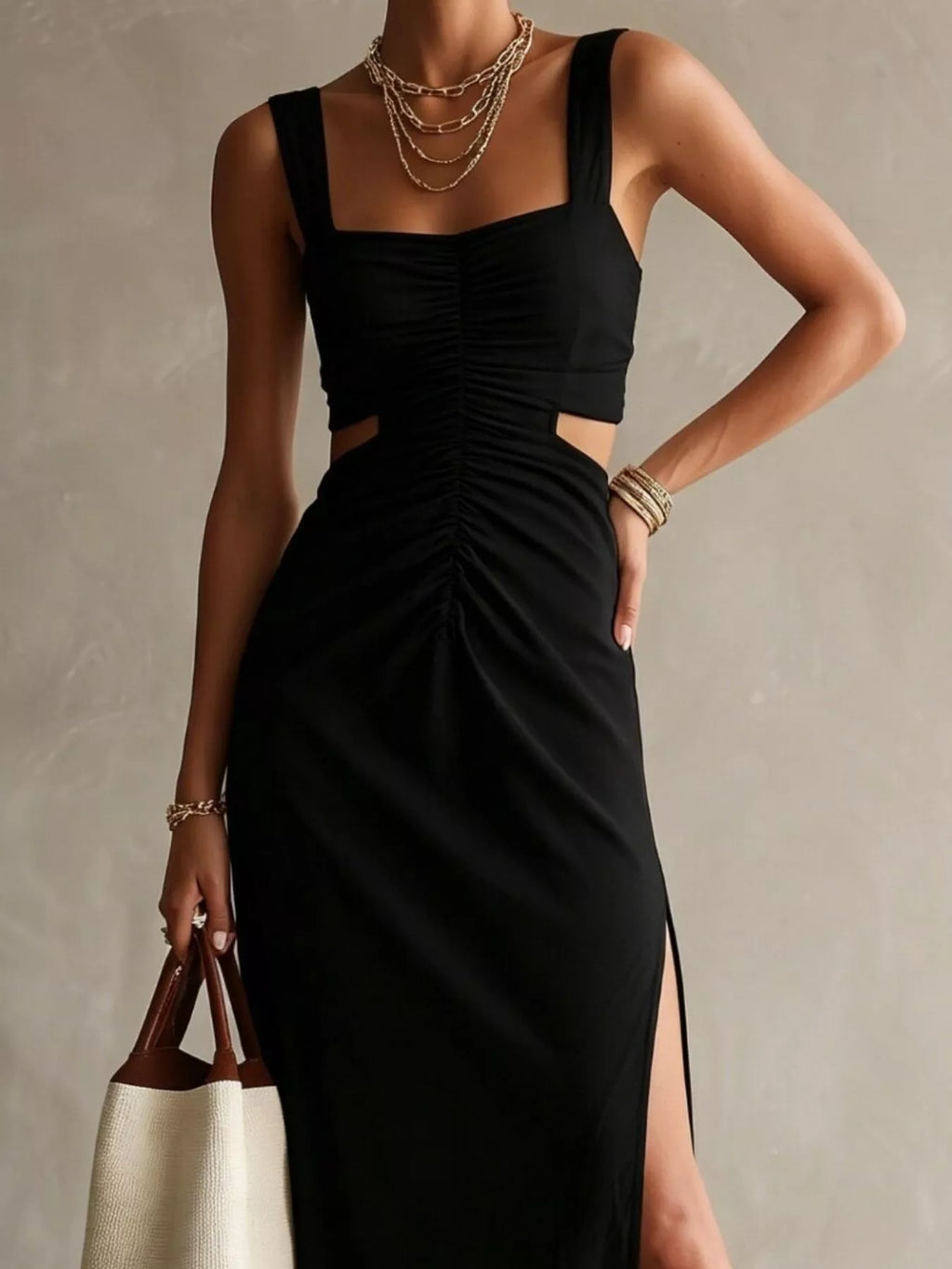 Ruched Cut-Out Midi Dress