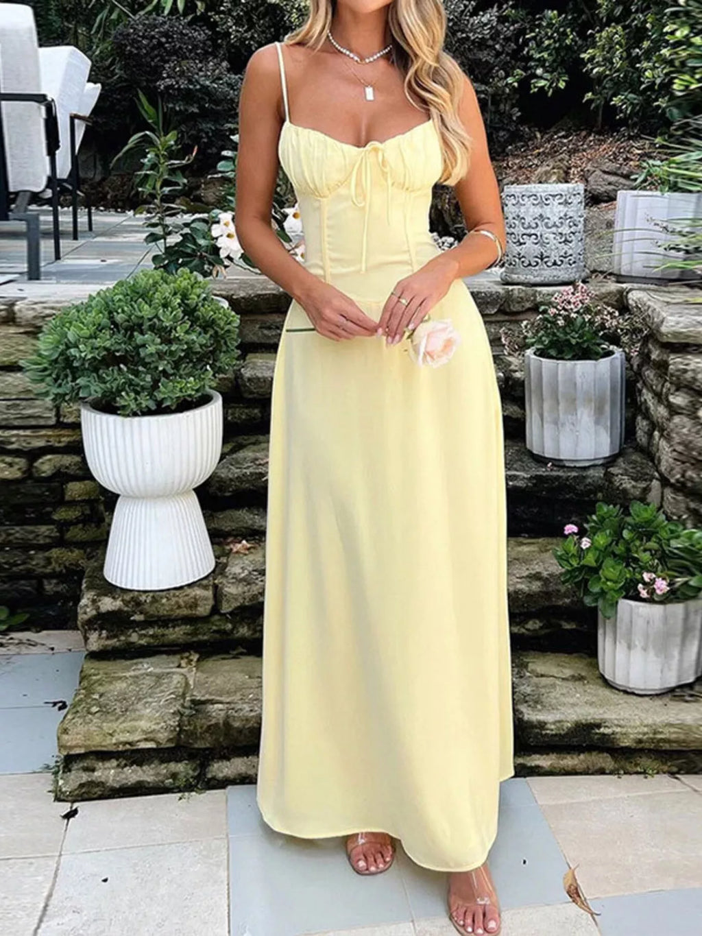Tie Front Spaghetti Strap Maxi Dress