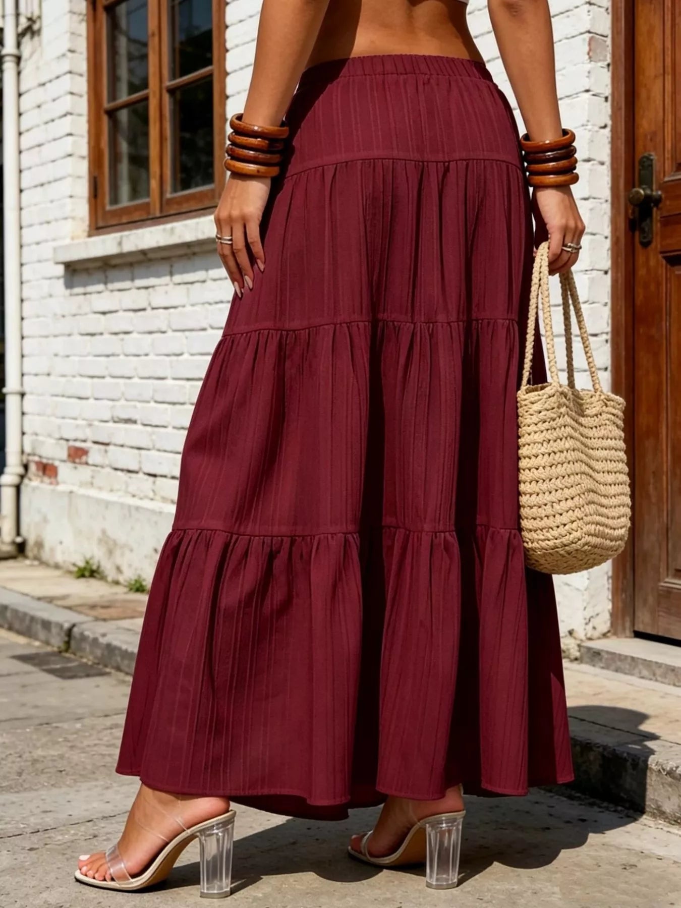 Tiered Maxi Skirt with Drawstring Waist