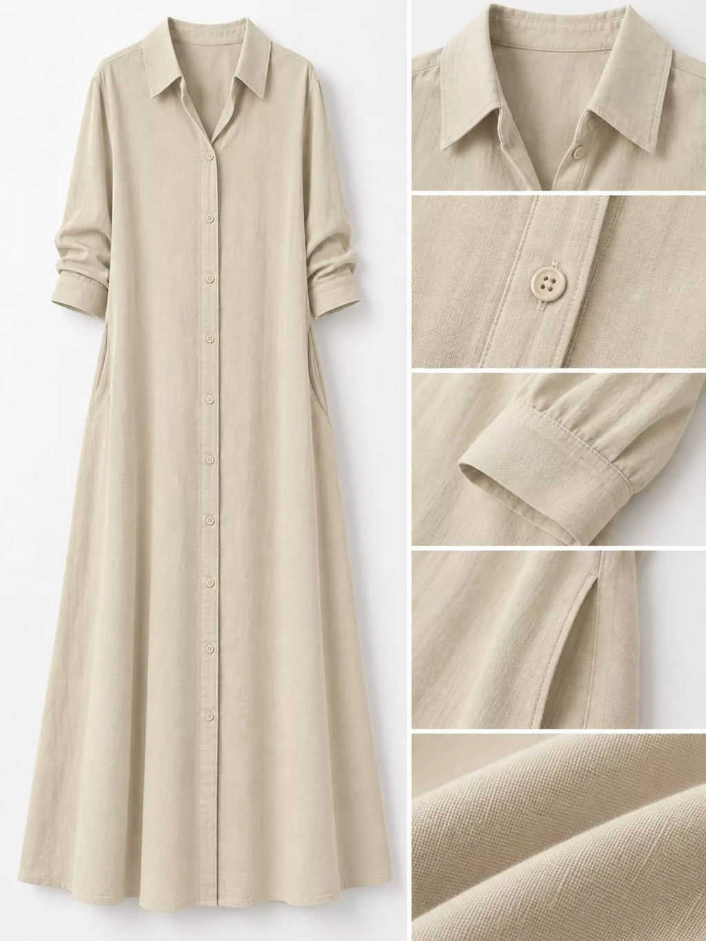 Full Size Button Front Long Sleeve Maxi Shirt Dress Plus Size