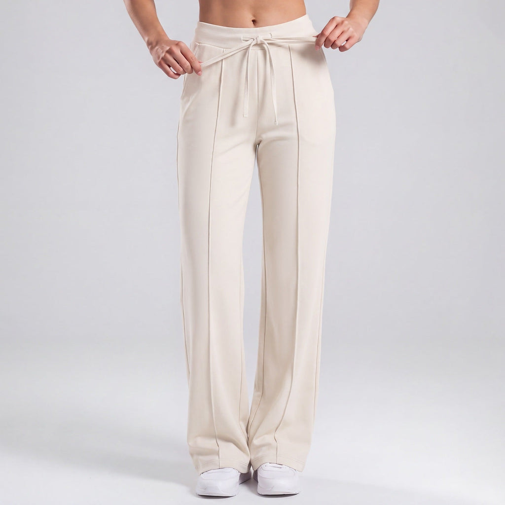 Womens High-Waisted Drawstring Wide-Leg Yoga Pants