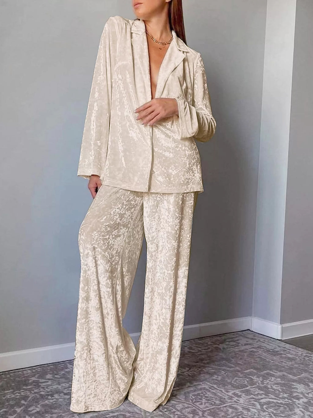 Velvet Long Sleeve Top and Pants Lounge Set