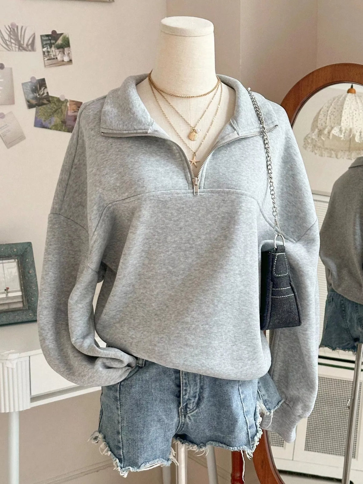 Quarter-Zip Dropped Shoulder Sweatshirt