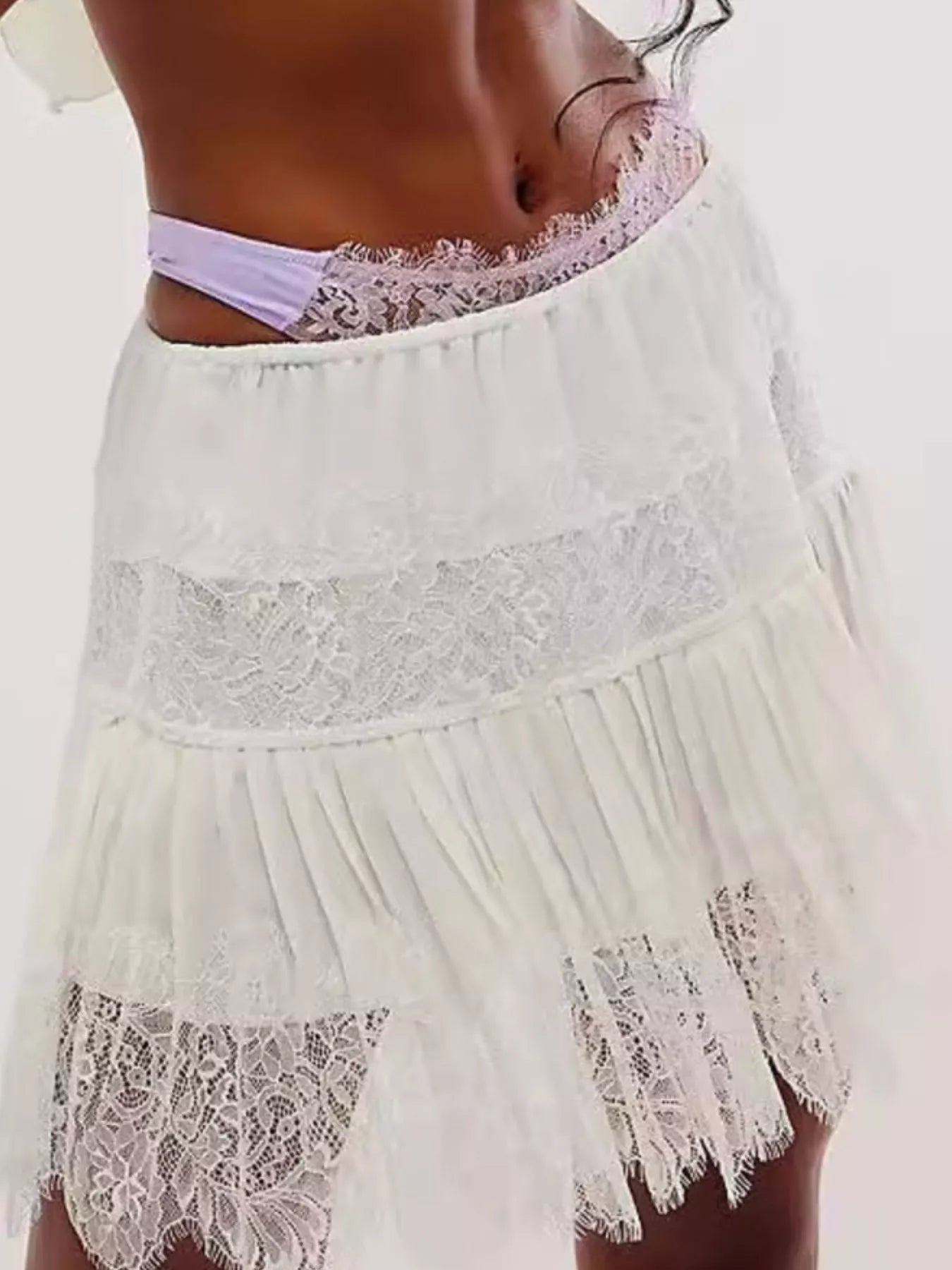 Lace Trim Ruffle Mini Skirt