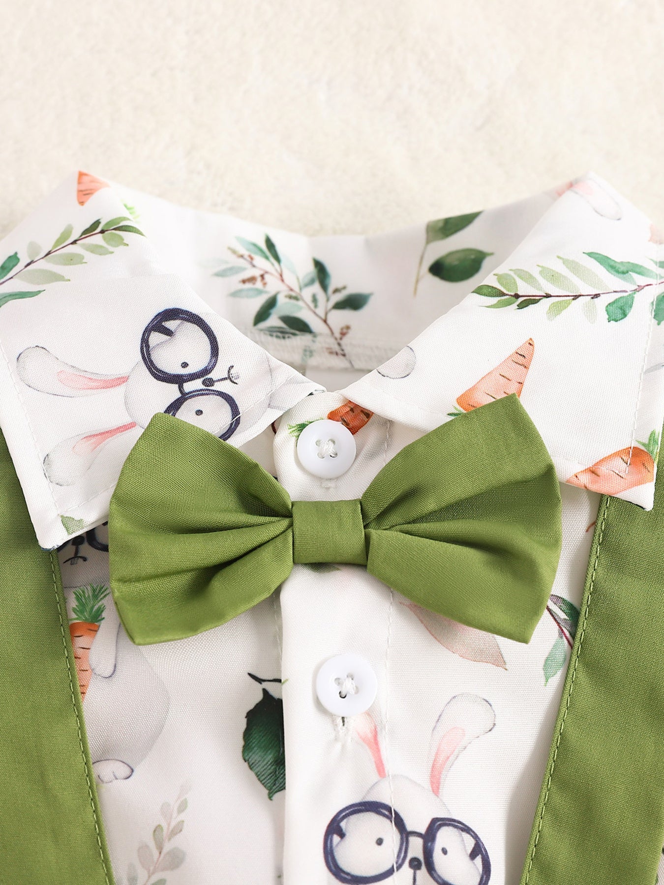 Children's Bunny Print Shirt with Suspender Shorts Set