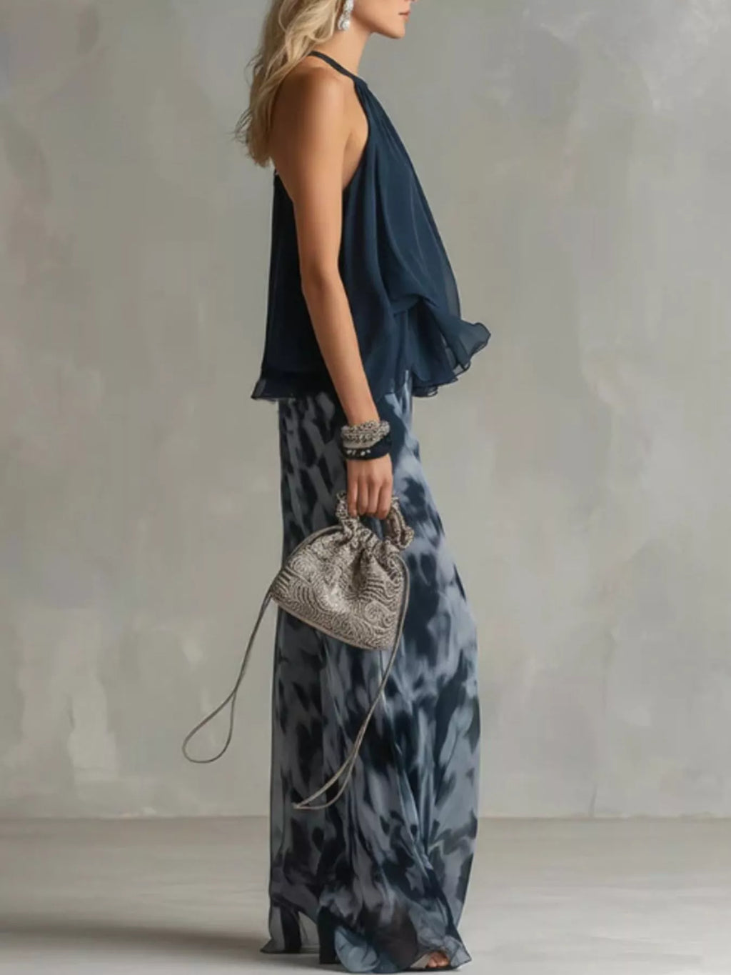 Sleeveless Top and Tie-Dye Wide-Leg Pants Set