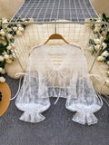 Sheer Lace Tie Front Flounce Sleeve Top